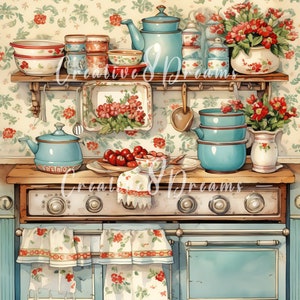 Shabby chique retro keuken aanrecht clipart bundel-10 hoge kwaliteit aquarel jpg-decoupage, journaling, scrapbooking, digitale download