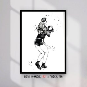 Flag Football Player Girl Personalized Art Custom Name and Number Watercolor Sport Poster Digital Printable Download