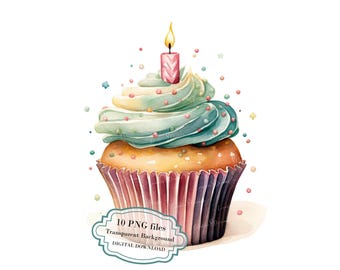 Birthday Cupcake PNG Clipart Bundle- Digital Download