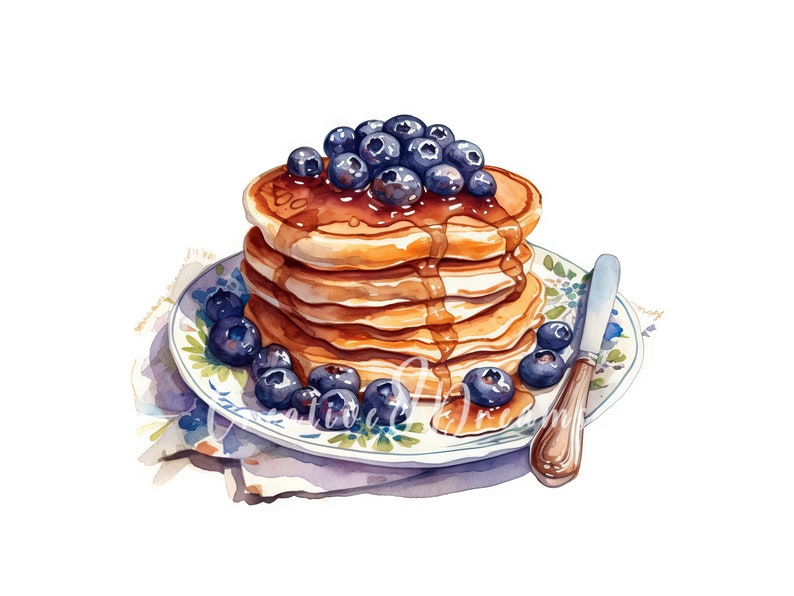Blueberry Pancakes Clipart Bundle 10 High Quality Watercolor Etsy
