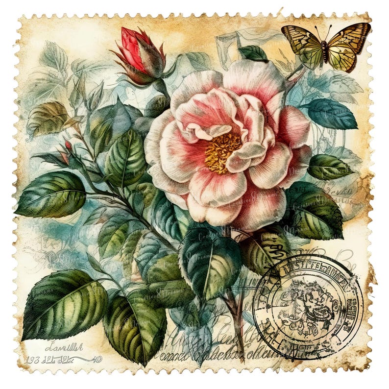 Vintage Floral Postage Stamp PNG Clipart Bundle- Digital Download - Etsy