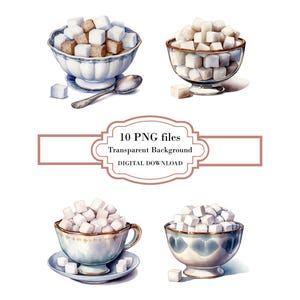 ヴィンテージの角砂糖ボウル PNG クリップアートバンドル - デジタルダウンロード