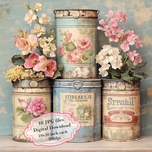 Bundle de cliparts floral rétro shabby chic - 10 JPG aquarelles de haute qualité - découpage, journalisation, scrapbooking, téléchargement numérique