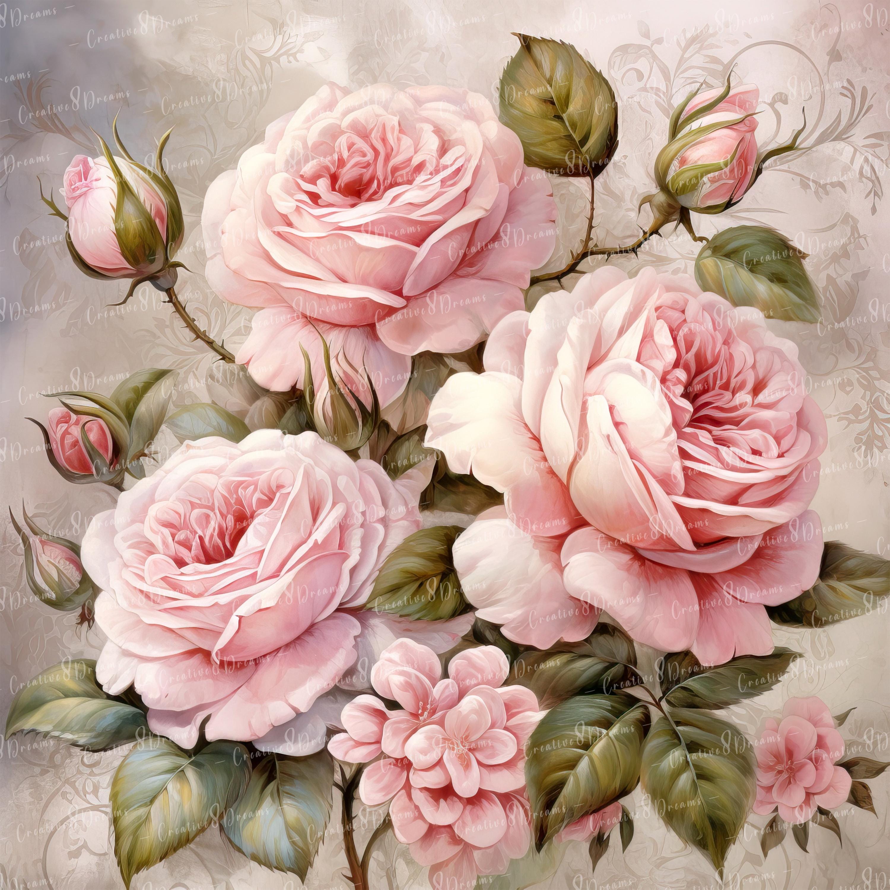 Shabby Chic Pink Roses Aged Paper JPG Clipart Bundle- Digital Download ...
