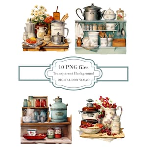 Paquete de imágenes PNG de desorden de cocina retro vintage - Descarga digital