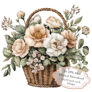 Zestaw miękkich pastelowych kwiatów Clipart - 10 wysokiej jakości akwareli JPG - wiosenne rzemiosło, dziennikarstwo, scrapbooking, pobieranie cyfrowe