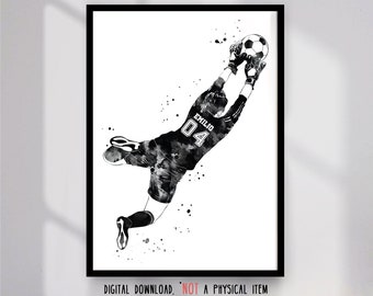 Soccer Goalkeeper Personalized Sport Art with Custom Name and Number- Digital Download