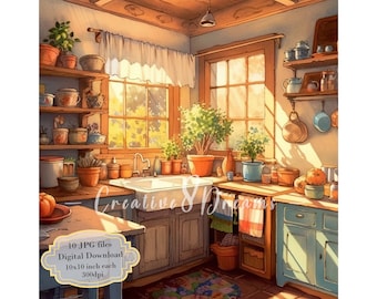 Rustic Sunlit Kitchen JPG Clipart Bundle- Digital Download