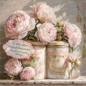 Boîtes en fer blanc shabby chic avec roses roses Clipart Bundle - 10 JPG aquarelles de haute qualité - découpage, journalisation, scrapbooking, téléchargement numérique