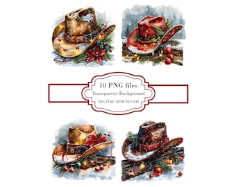 Festive Christmas Cowboy Hat PNG Clipart Bundle- Digital Download