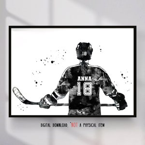 Hockeyspielerin personalisierte Sport Kunst mit individuellem Namen und Nummer - Digitaler Download