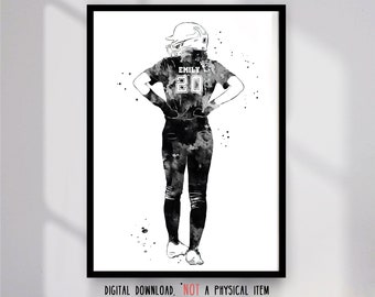 Softball Player Girl Personalized Sport Art with Custom Name and Number- Digital Download