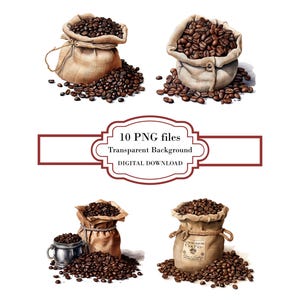 Vintage Sack of Coffee Beans PNG Clipart Bundle- Digital Download