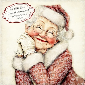 Bundle de cliparts Mme Claus souriante - 10 JPG aquarelles de haute qualité - Noël, journalisation, scrapbooking, téléchargement numérique