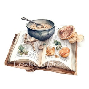 Grandma's Soup Cookbook Clipart Bundle 10 High Quality Watercolor Jpgs