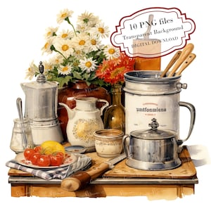 Vintage Retro Kitchen Clutter PNG Clipart Bundle- Digital Download