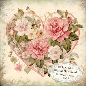 Shabby Chic Pink Sage Valentinstag Seite Clipart Bundle - 10 hochwertige Aquarell JPGs - Journaling, Scrapbooking, digitaler Download
