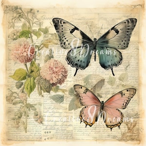 Shabby Chic Schmetterling Vintage Zeitungen JPG Clipart Bundle-Digital Download