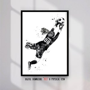 Soccer Goalkeeper Girl Personalized Art Custom Name and Number Sport Poster European Football Player Gift Watercolor Digital Printable Art