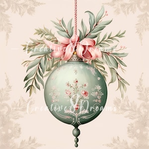 Ornement de Noël vintage rose sauge JPG Clipart Bundle - téléchargement numérique