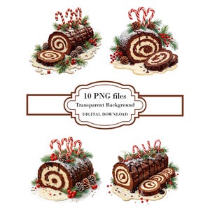 Yule Log Christmas Cake Buche de Noel PNG Clipart Bundle- Digital Download