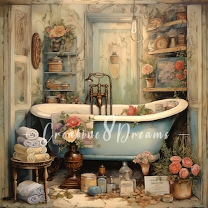 Shabby Chic Bathroom Clipart Bundle- 10 High Quality Watercolor Jpgs ...