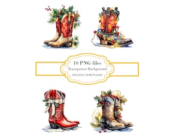 Bottes de cowboy de Noël festives PNG Clipart Bundle - téléchargement numérique