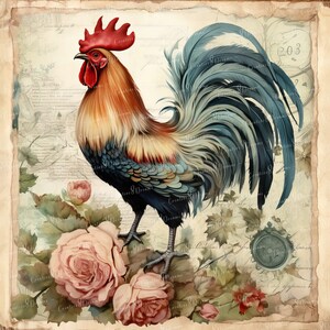 Shabby Chic Rooster Aged Paper Clipart Bundle- 10 High Quality ...
