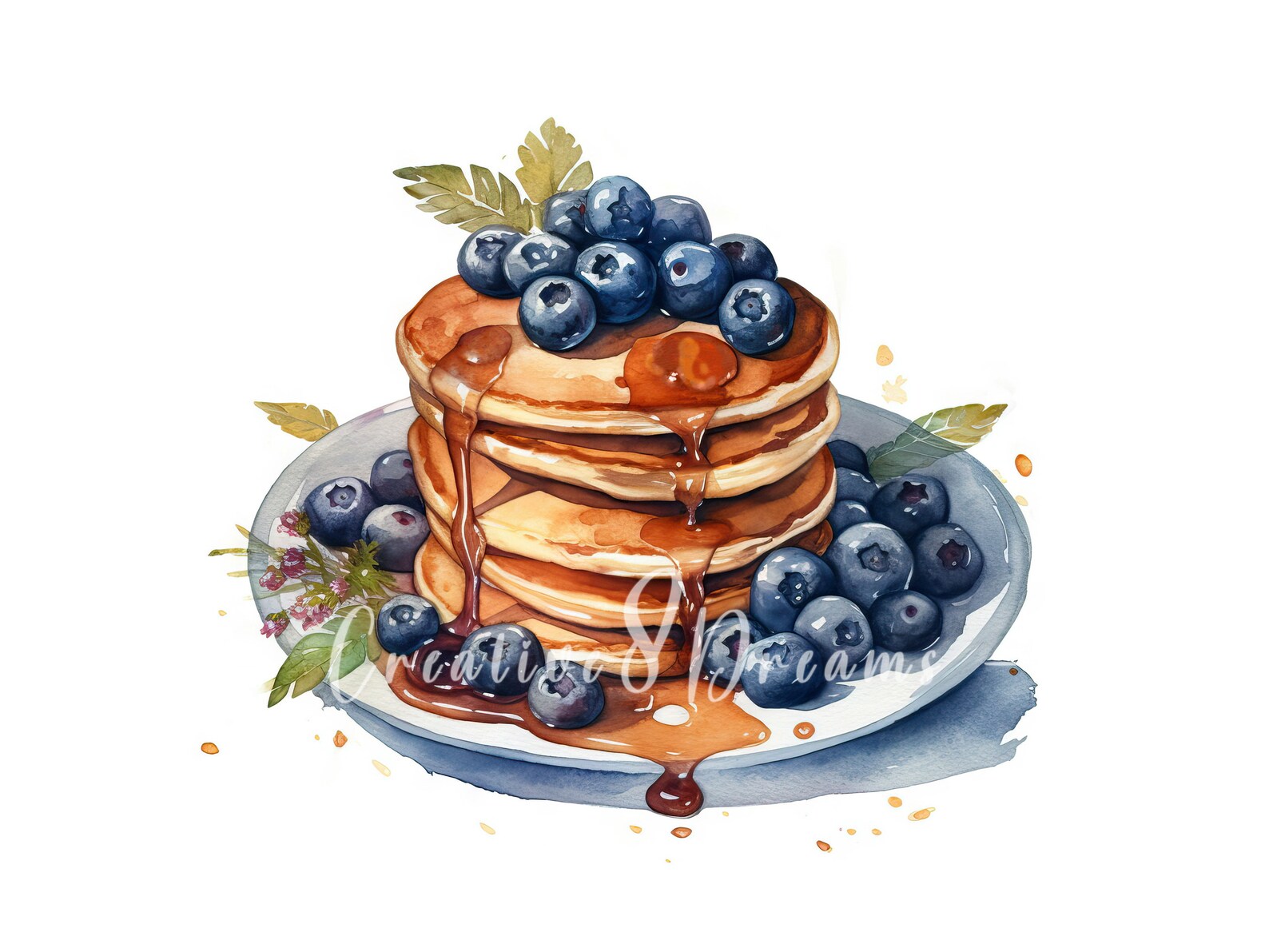 Blueberry Pancakes Clipart Bundle 10 High Quality Watercolor Etsy