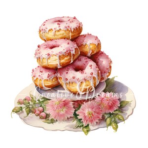 Cottagecore Donuts Clipart Bundle- 10 High Quality Watercolor JPGs- Baking, Journaling, Scrapbooking, Commercial Use, Digital Download