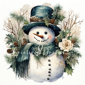 Bundle de cliparts bonhomme de neige vintage - 10 JPG aquarelles de haute qualité - vacances d'hiver, tenue de journal, fournitures de scrapbooking, téléchargement numérique