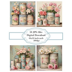 Shabby Chic Retro Floral Blechdosen JPG Clipart Bundle-Digital Download