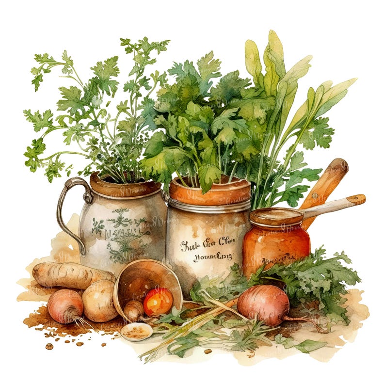 Herbes de cuisine rustiques PNG Clipart Bundle - téléchargement numérique image 7