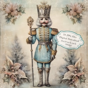 Pacote de clipart de quebra-nozes Shabby Chic - 10 JPGs em aquarela de alta qualidade - Férias de inverno, diário, material para scrapbook, download digital