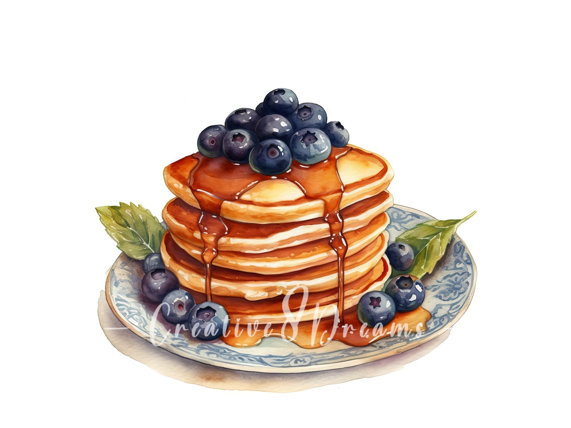 Blueberry Pancakes Clipart Bundle 10 High Quality Watercolor Etsy