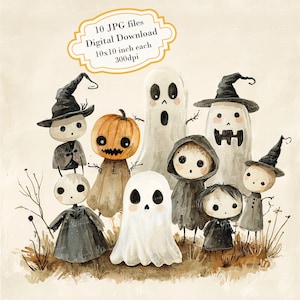Entzückende Halloween Monster Clipart Bundle - 10 hochwertige Aquarell JPGs - Handwerk, Journaling, Scrapbooking, digitaler Download