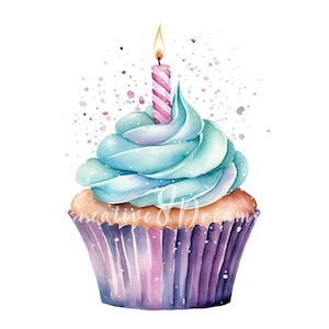 Bundle de cliparts anniversaire Cupcake - 10 fichiers JPG aquarelles de haute qualité - célébration, créations artisanales, journalisation, scrapbooking, téléchargement numérique