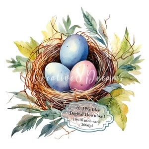 Ostereier im kleinen Nest Clipart Bundle - 10 hochwertige Aquarell JPGs - Ostern Kunst, Handwerk, Journaling, Scrapbooking, digitaler Download