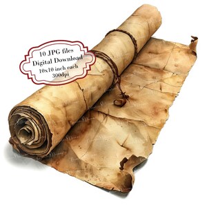 Paquete de imágenes prediseñadas de papel envejecido enrollado: 10 imágenes en acuarela de alta calidad (JPG) para decoupage, diario, álbum de recortes y descarga digital.