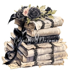 Vintage Zeitungen mit schwarzem Band und Rosen JPG Clipart Bundle-Digital Download