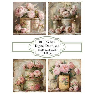Shabby Chic Tin Boxes with Pink Roses JPG Clipart Bundle- Digital Download