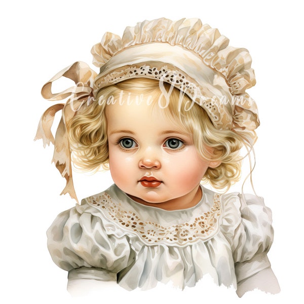 Victorian Baby Girl Clipart Bundle- 10 High Quality Watercolor JPGs- Vintage, Junk Journaling, Scrapbook Supply, Digital Download