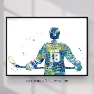 Hockeyspielerin personalisierte Sport Kunst mit individuellem Namen und Nummer - Digitaler Download