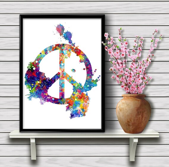 Download Colorful Peace Sign Symbol Watercolor Home Decoration Hippie Etsy