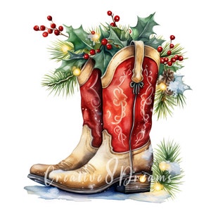 Festliche Weihnachten Cowboy Boots Clipart Bundle - 10 hochwertige Aquarell JPGs - Winter Urlaub, Journaling, Scrapbooking, digitaler Download