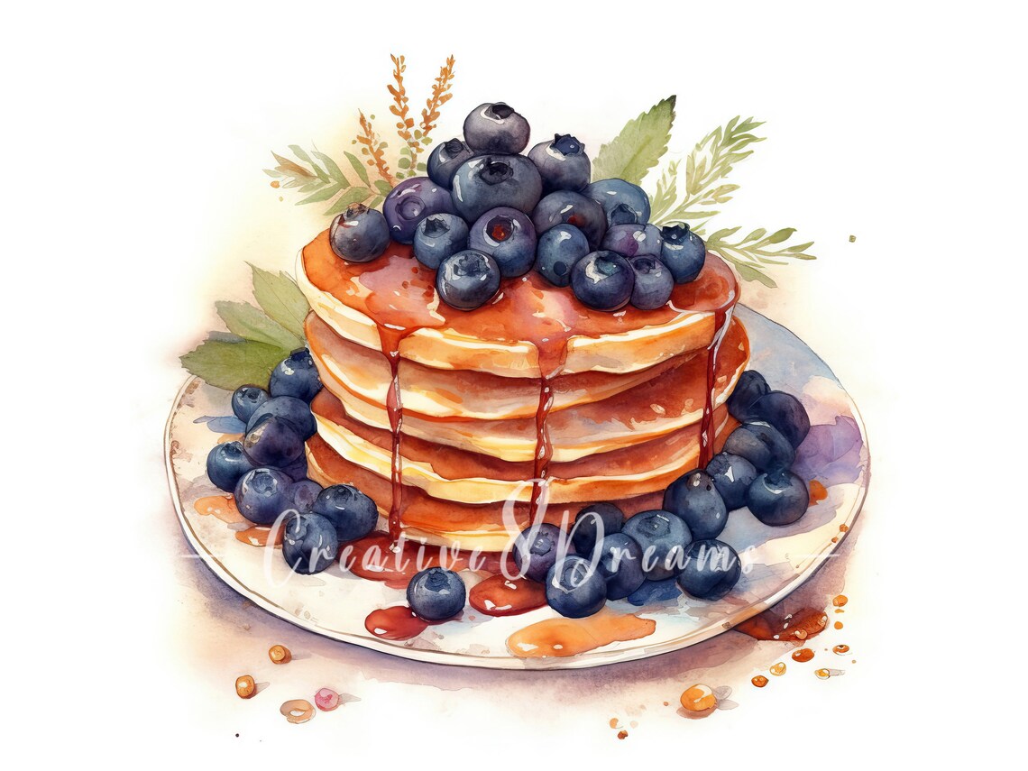 Blueberry Pancakes Clipart Bundle 10 High Quality Watercolor Etsy