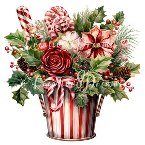 Pacote de clipart de buquê de Natal - 10 JPGs em aquarela de alta qualidade - Férias de inverno, diário, scrapbooking, download digital