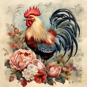 Shabby Chic Rooster Aged Paper Clipart Bundle- 10 High Quality ...