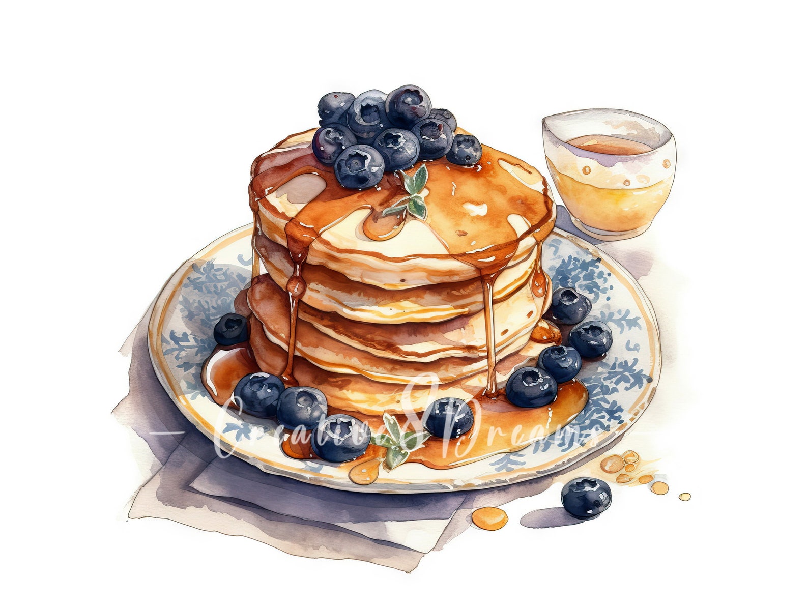 Blueberry Pancakes Clipart Bundle 10 High Quality Watercolor Etsy