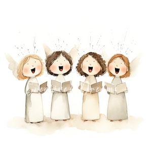 Schattige engeltjes zingen kerstliederen clipartbundel-10 hoge kwaliteit aquarel jpg's-journaling, scrapbooking, digitale download